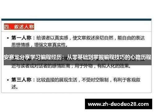 安赛龙分享学习编程经历:从零基础到掌握编程技巧的心路历程 安赛龙分享学习编程经历:从零基础到掌握编程技巧的心路历程