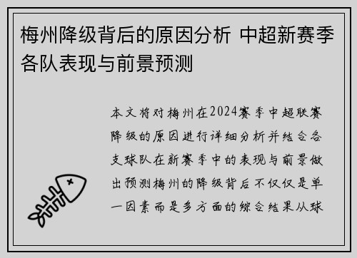 梅州降级背后的原因分析 中超新赛季各队表现与前景预测 梅州降级背后的原因分析 中超新赛季各队表现与前景预测
